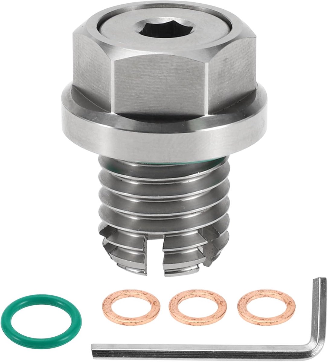 For Car, Motorcycle, Boat, Oil Drain Plug, Leak-proof, Oil Drain Screw, Silver with 3 Copper Seals M14.1-2.0mm - ShopVlot