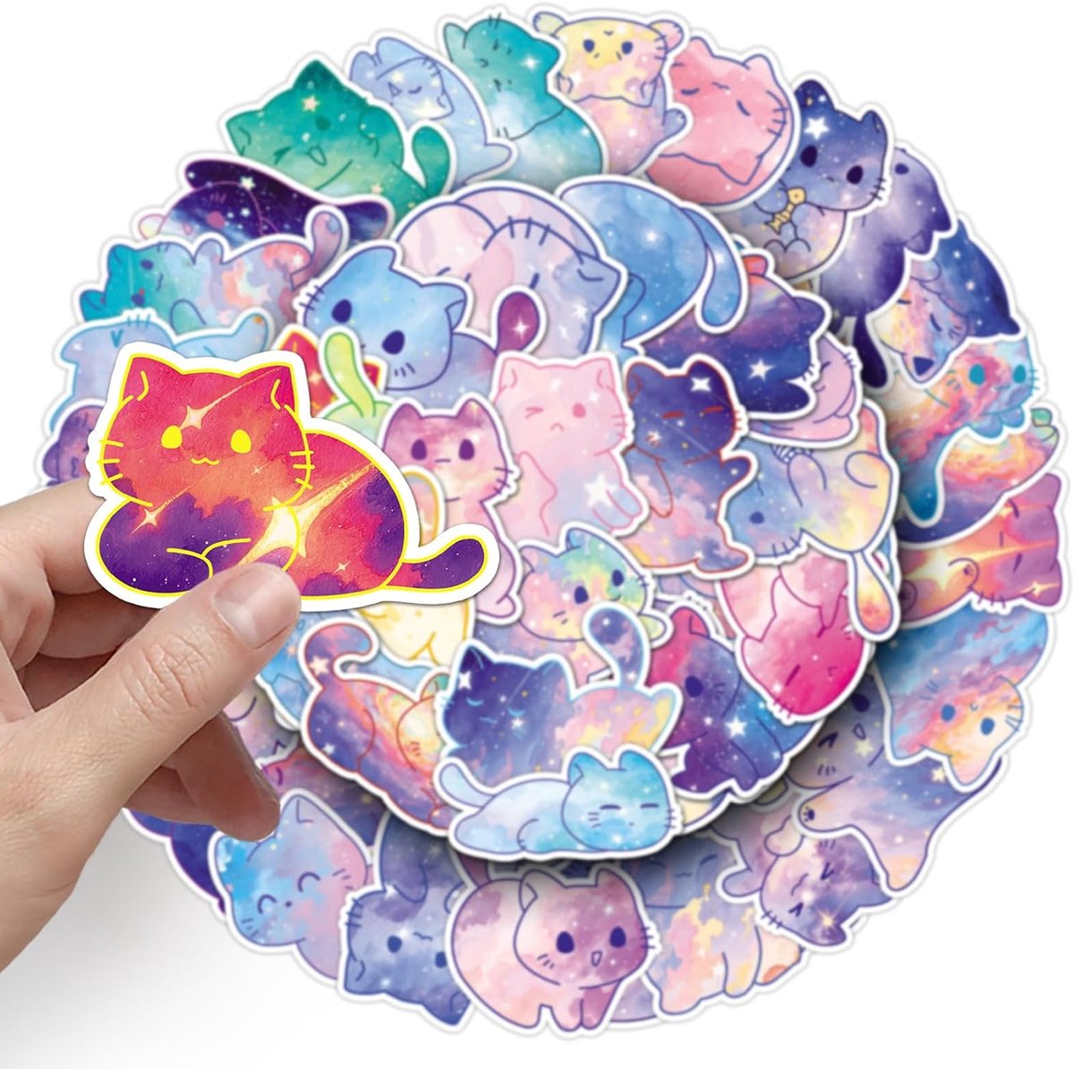 Sticker set 50 stuks - waterproof vinyl - kleurrijke kattensterren - leuk voor skateboard en laptop - ShopVlot