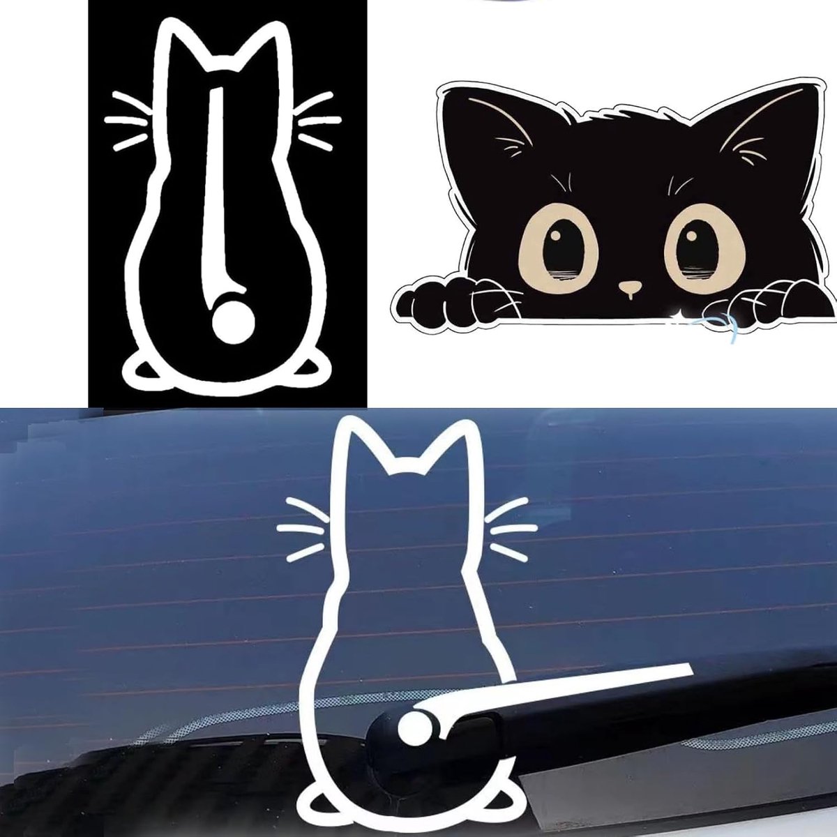 2 grappige kattenautostickers, autostickers, achterruitstickers met witte kattenstaart (18 x 11 cm) en zwarte - ShopVlot