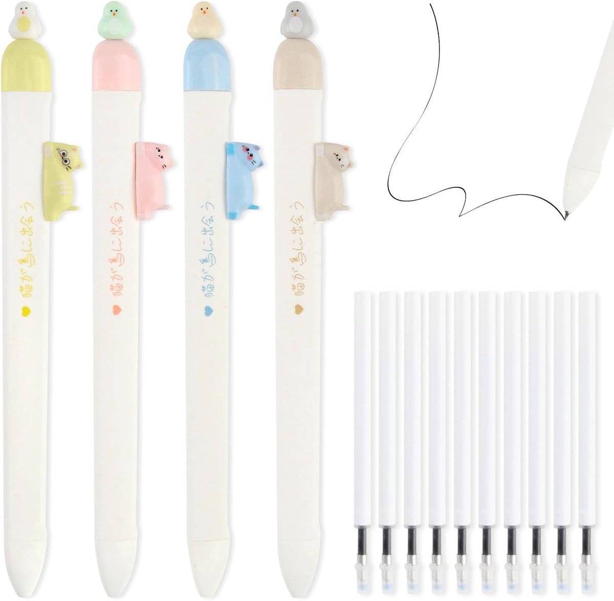YUE QIN 4 stuks 0,5 mm Mincen schattige balpen met 10 reservevullingen rollerball birdie kat gelpen met diermotieven - ShopVlot
