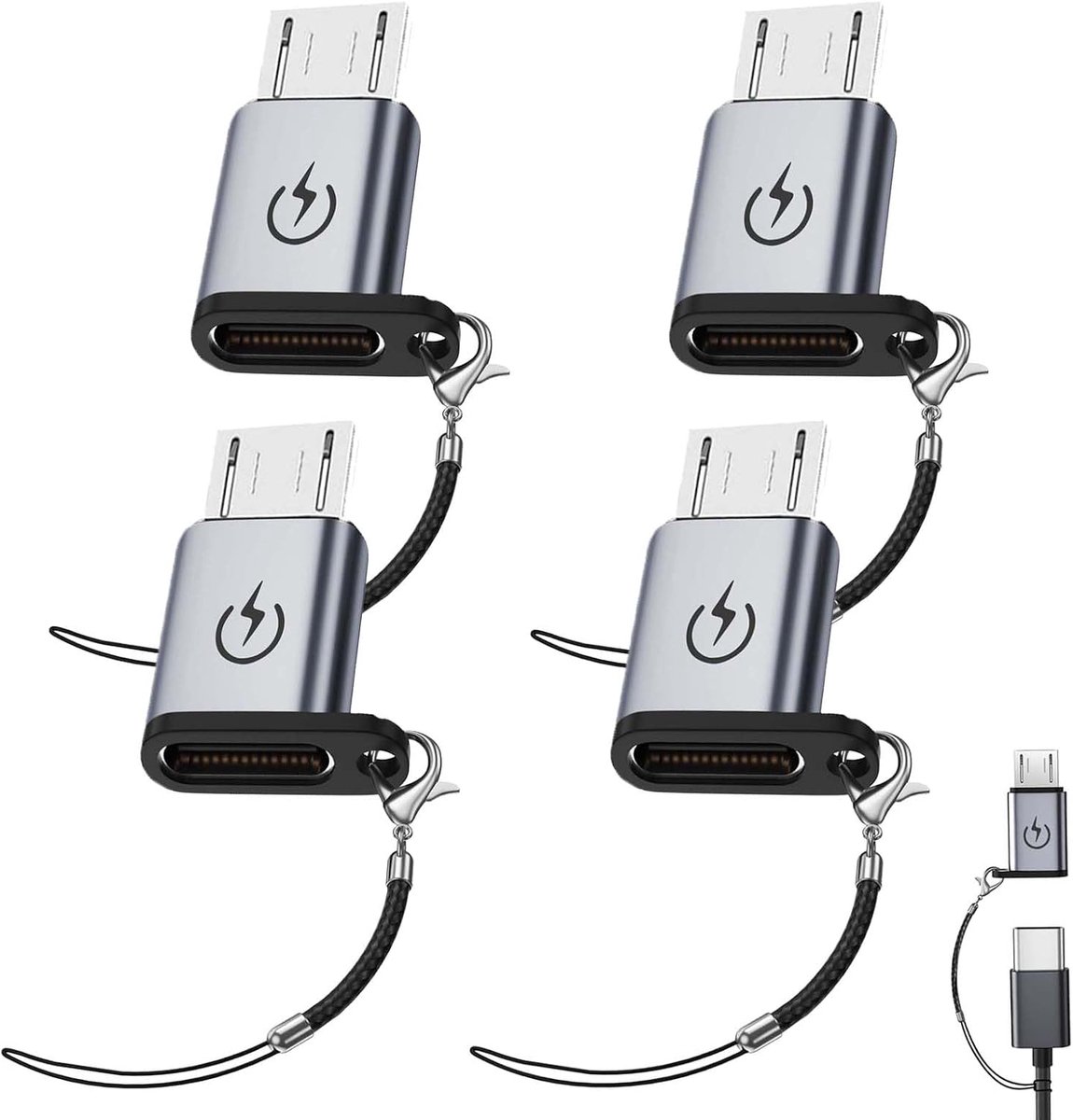 USB C naar Micro USB adapter - 4 stuks - ondersteunt 18W snel opladen - ideaal voor datatransmissie - ShopVlot