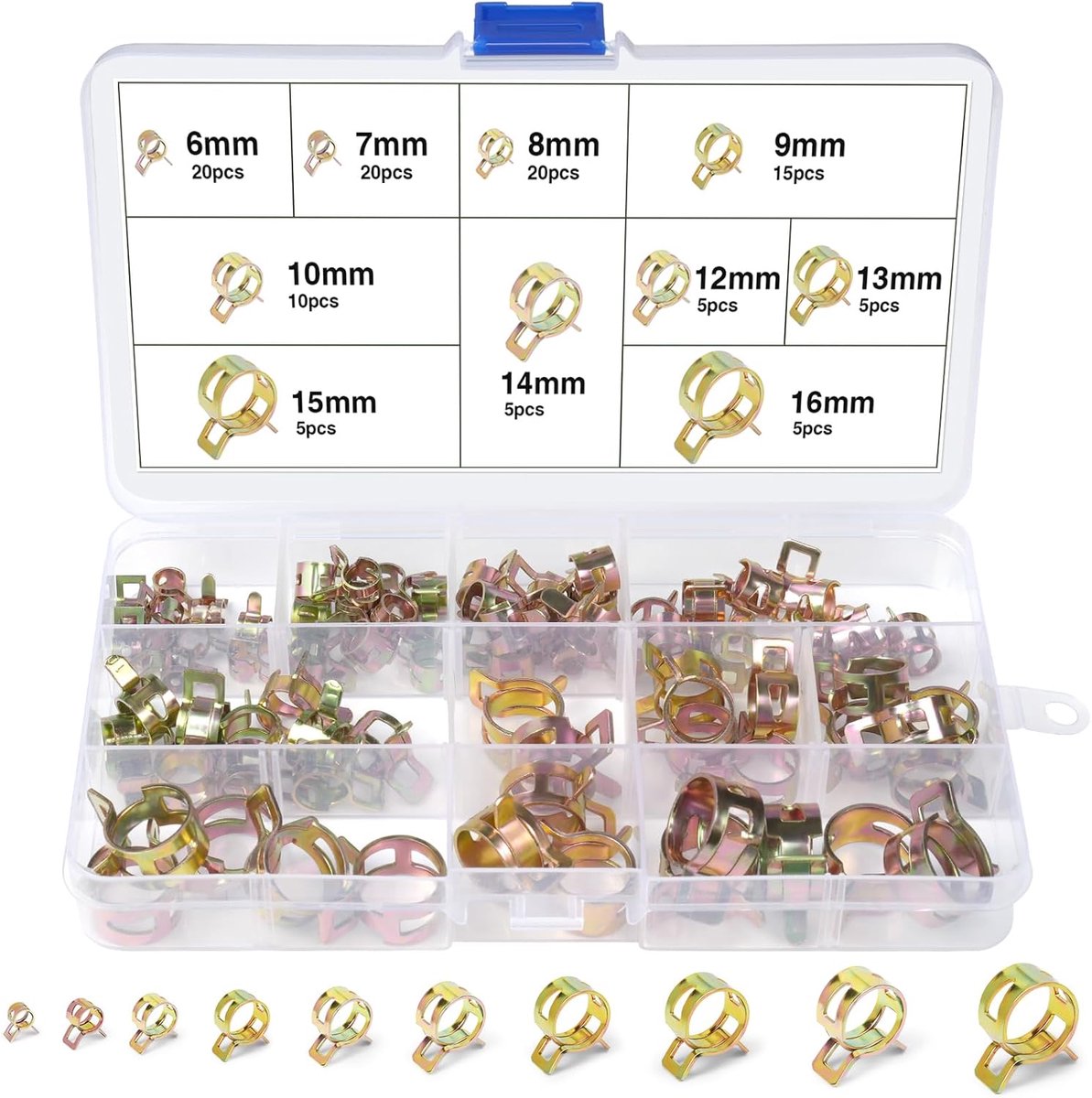 110Pcs Spring Hose Clamps, 6-16mm Hose Clamps Spring Clamp, Clamps for Air Hose, Fuel Line, Drain Hose - ShopVlot