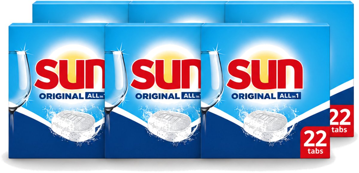 6 x Sun – Vaatwastabletten – All-in-1 Original – 22 tabletten - Voordeelverpakking - 6 stuks