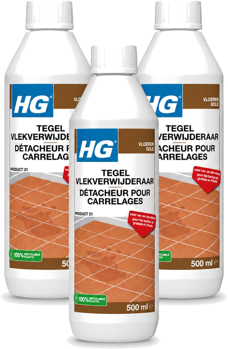 3 x HG - Vloeren - Tegel Vlekverwijderaar - Voor Vet & Olievlekken - 500 ml - Voordeelverpakking - 3 stuks
