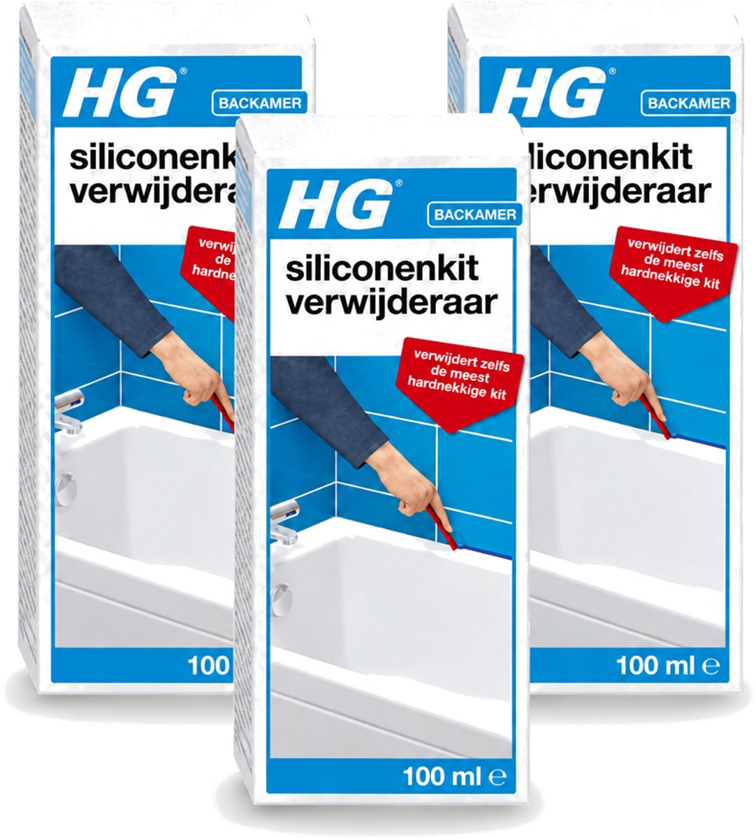 3 x HG - Siliconenkit Verwijderaar - Ook Tegen Hardnekkige Kit - Inclusief Borstel & Spatel - 100 ml - Voordeelverpakking - 3 stuks