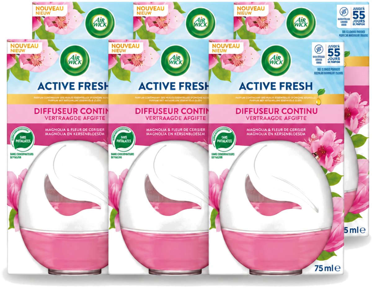 6 x Air Wick – Luchtverfrisser – Deco Sphere Magnolia & Kersenbloesem – 75 ml - Voordeelverpakking - 6 stuks