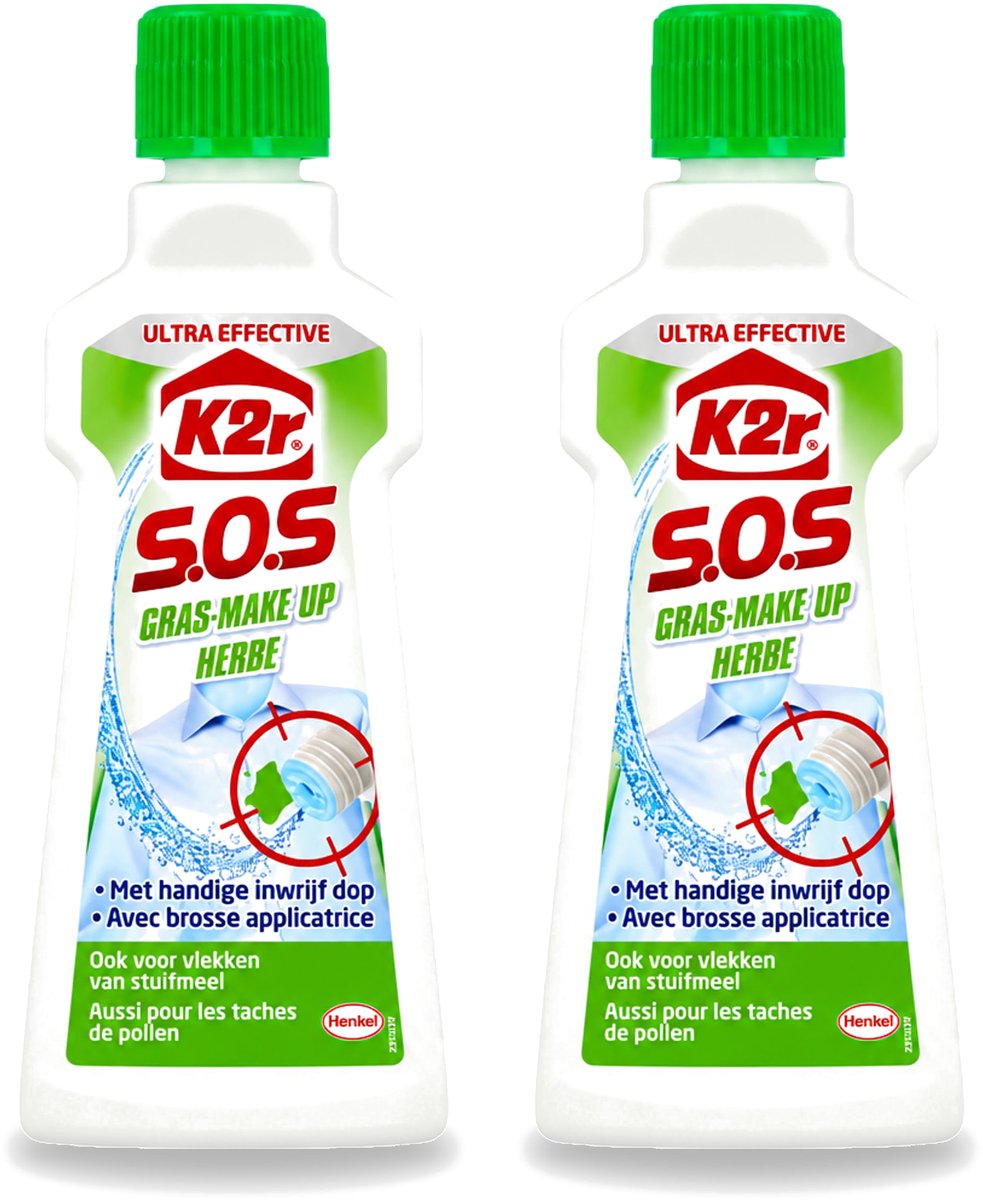 2 x K2R - SOS Vlekverwijderaar - Gras & Make-up - 50ml - Voordeelverpakking - 2 stuks