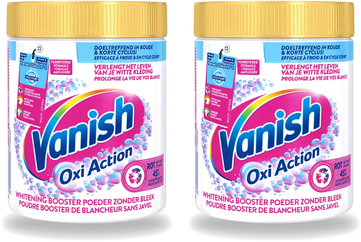 2 x Vanish Oxi Action - Vlekkenverwijderaar - Wasbooster - Zonder Bleek - Witte Was - 530 Gram - Voordeelverpakking - 2 stuks
