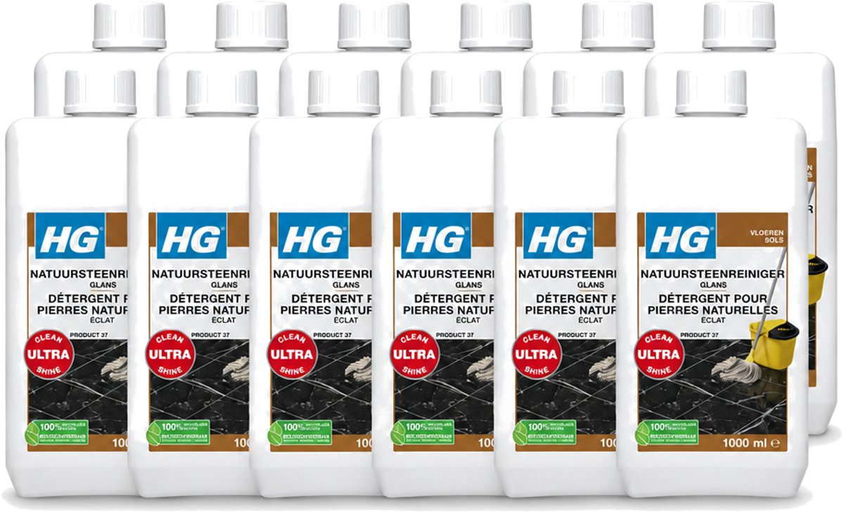 12 x HG - Natuursteenreiniger Glans - Ultra Glans - 20 Dweilbeurten - 1L - Voordeelverpakking - 12 stuks