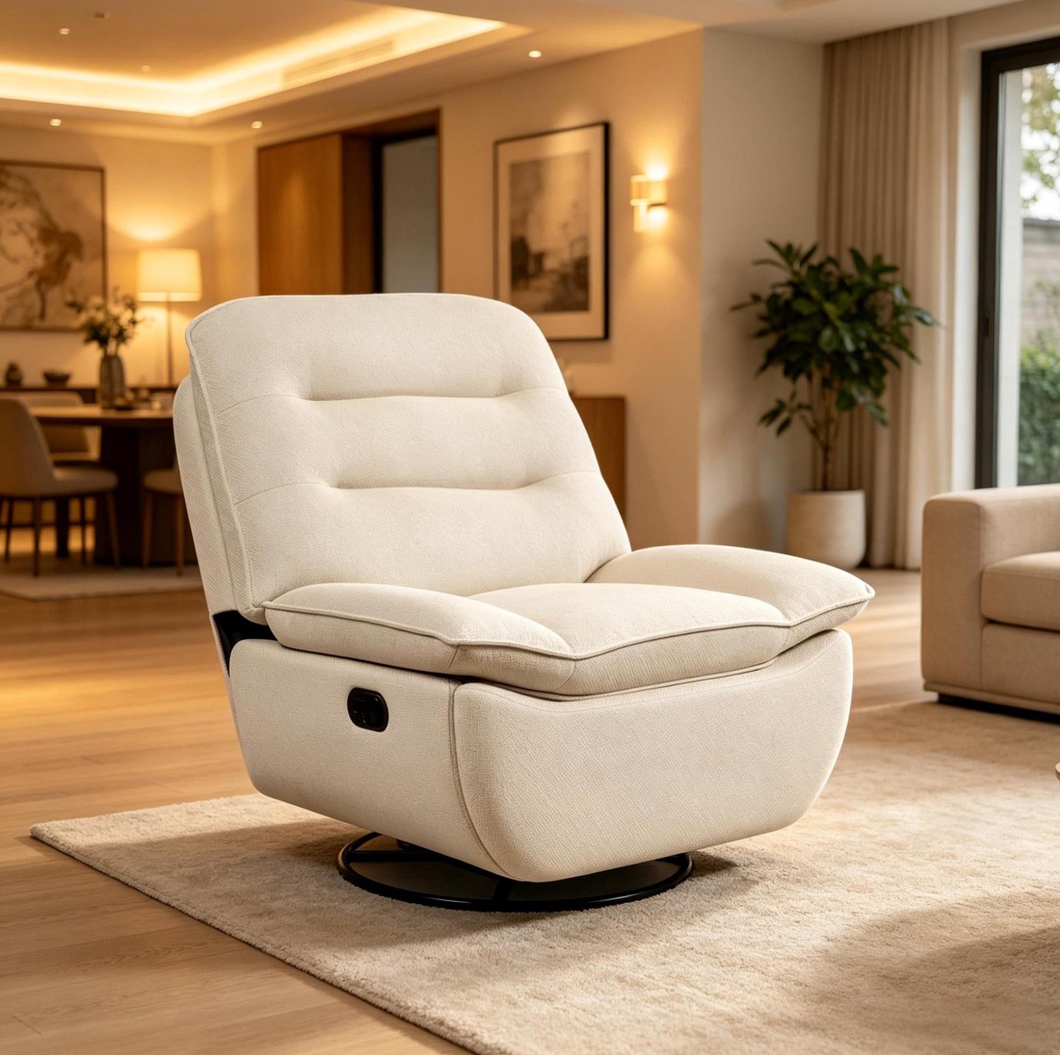 MODFU Relaxfauteuil - Draaibaar Met Verstelbare Voetensteun - Stof - Beige - 95 X 49,5 X 106 Cm