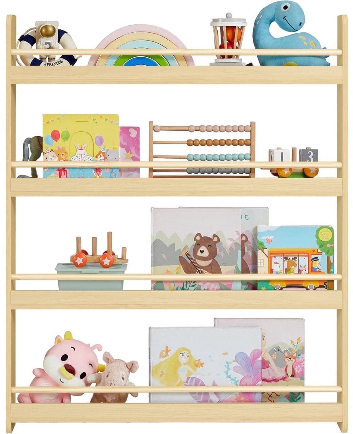 Klarven Boekenkast Naturel - Boekenkast Kind - Boekenkast Kinderkamer - Boekenkastje - Boekenkast Kinderen - Bookcase - 4 Niveaus, Max. 32 kg - 80x12 cm