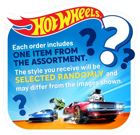 Hot Wheels Neon Speeders assortiment, met 3 raceauto's en vraagtekens. Een item wordt willekeurig geselecteerd.