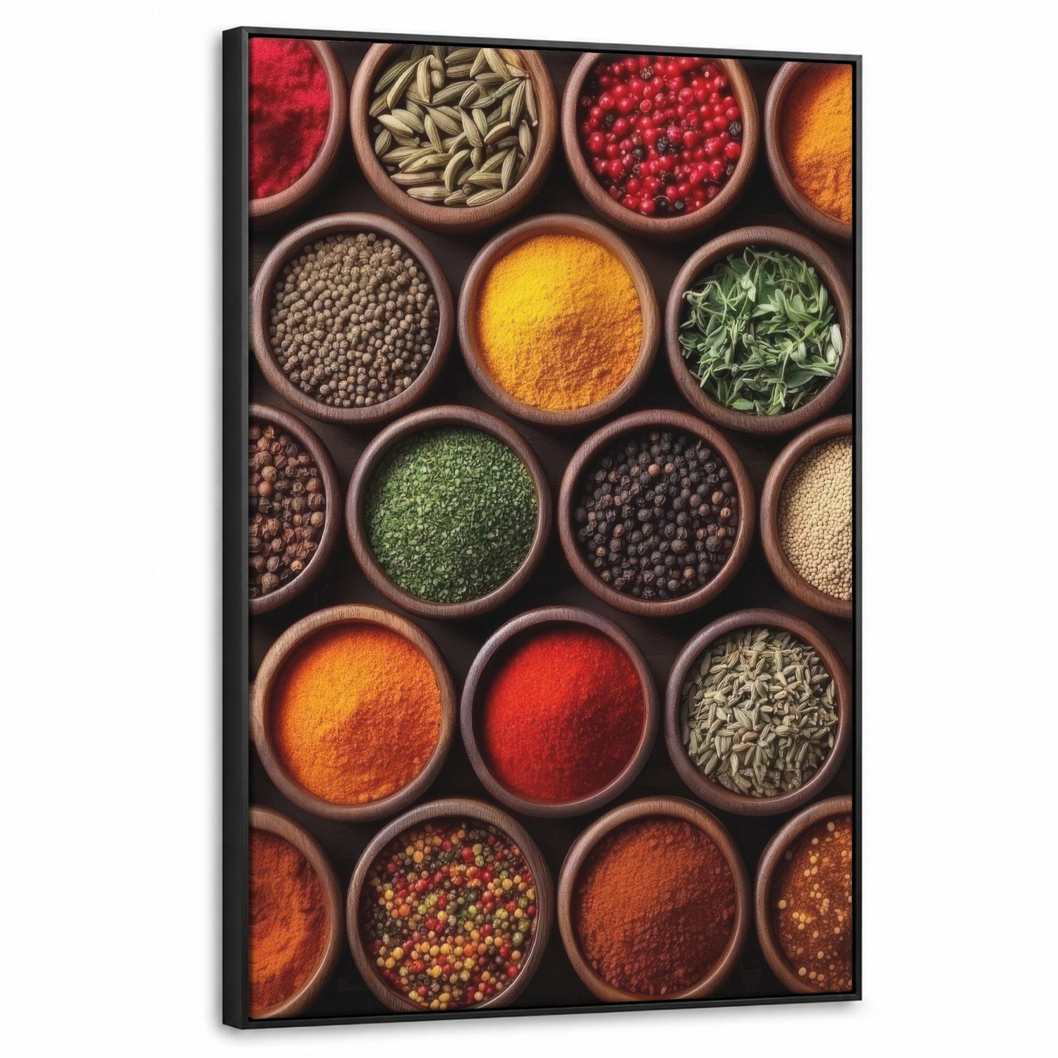 Canvas Schilderij met Baklijst 60x90cm - Bakjes - Hout - Kruiden - Kleurrijk - Muurdecoratie woonkamer - Slaapkamer decoratie - Kamer accessoires - Schilderijen op canvas met lijst
