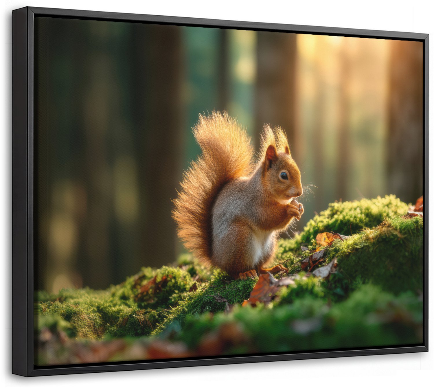 Canvas Schilderij met Baklijst 40x30cm - Eekhoorn - Nootje - Gras - Muurdecoratie woonkamer - Slaapkamer decoratie - Kamer accessoires - Schilderijen op canvas met lijst