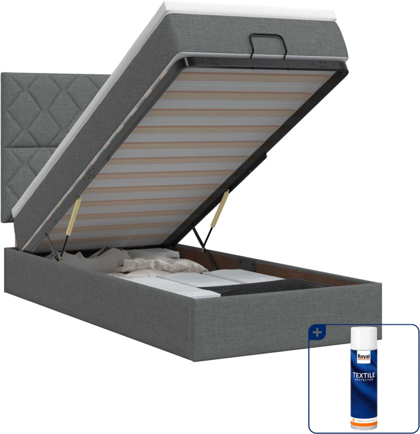 vidaXL Ottoman bed met matras - 80 x 200 cm - donkergrijs - Inclusief textielbeschermer 500 ml Donker Grijn