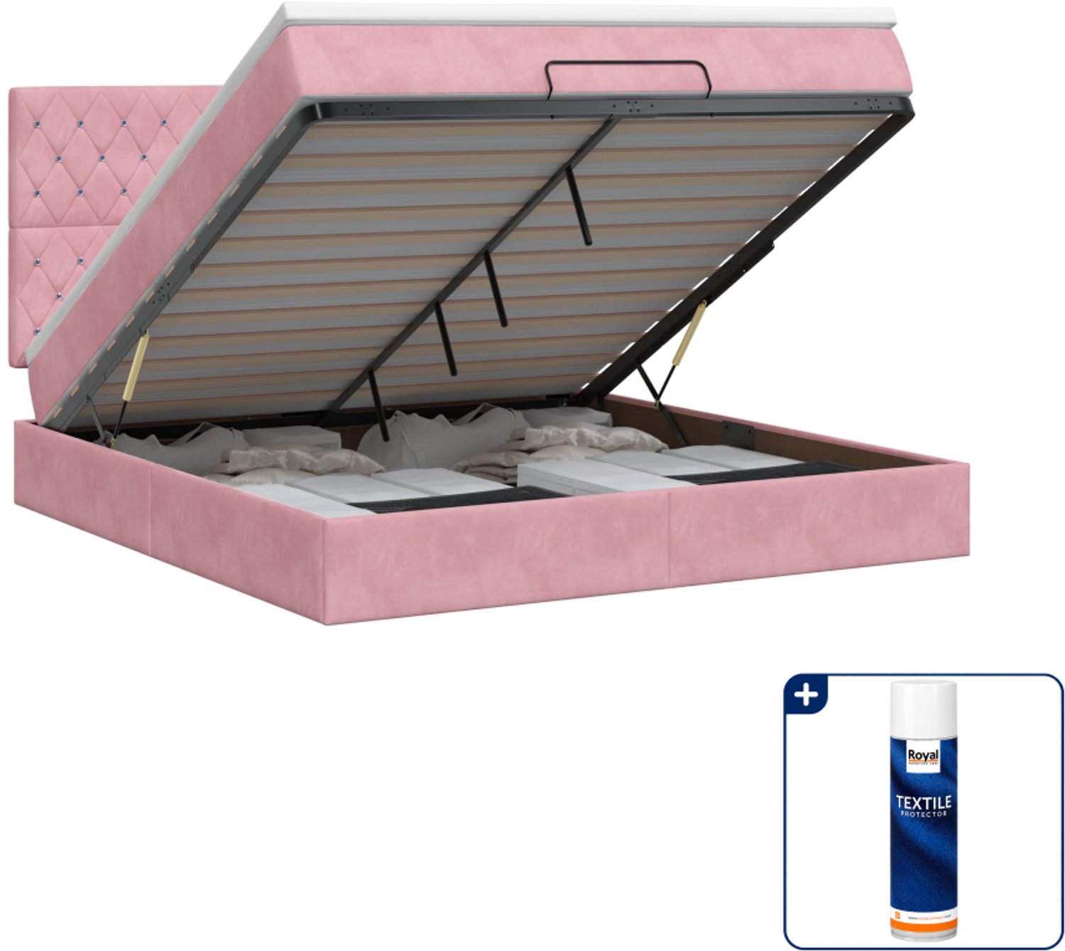 vidaXL queensize bed met matras - 160 x 200 cm - roze - Inclusief textielbeschermer 500 ml