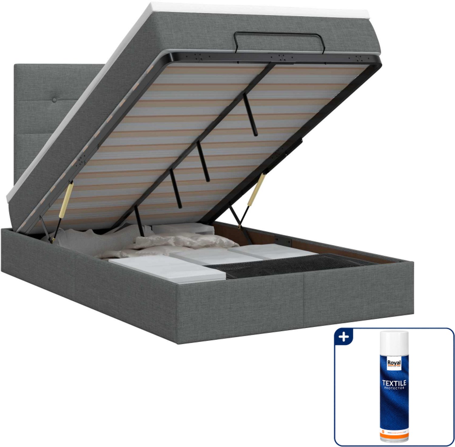 vidaXL ottoman bed met matras 120 x 200 cm - stof - donkergrijs - Inclusief textielbeschermer 500 ml Donker Grijn