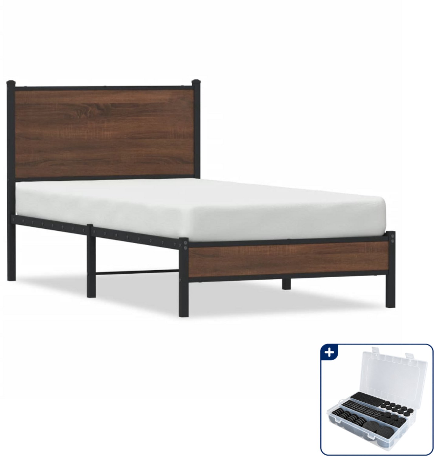 vidaXL Bedframe - 90 x 190 cm - staal en bewerkt hout - bruineiken - Inclusief antikrasvilt 177-delig