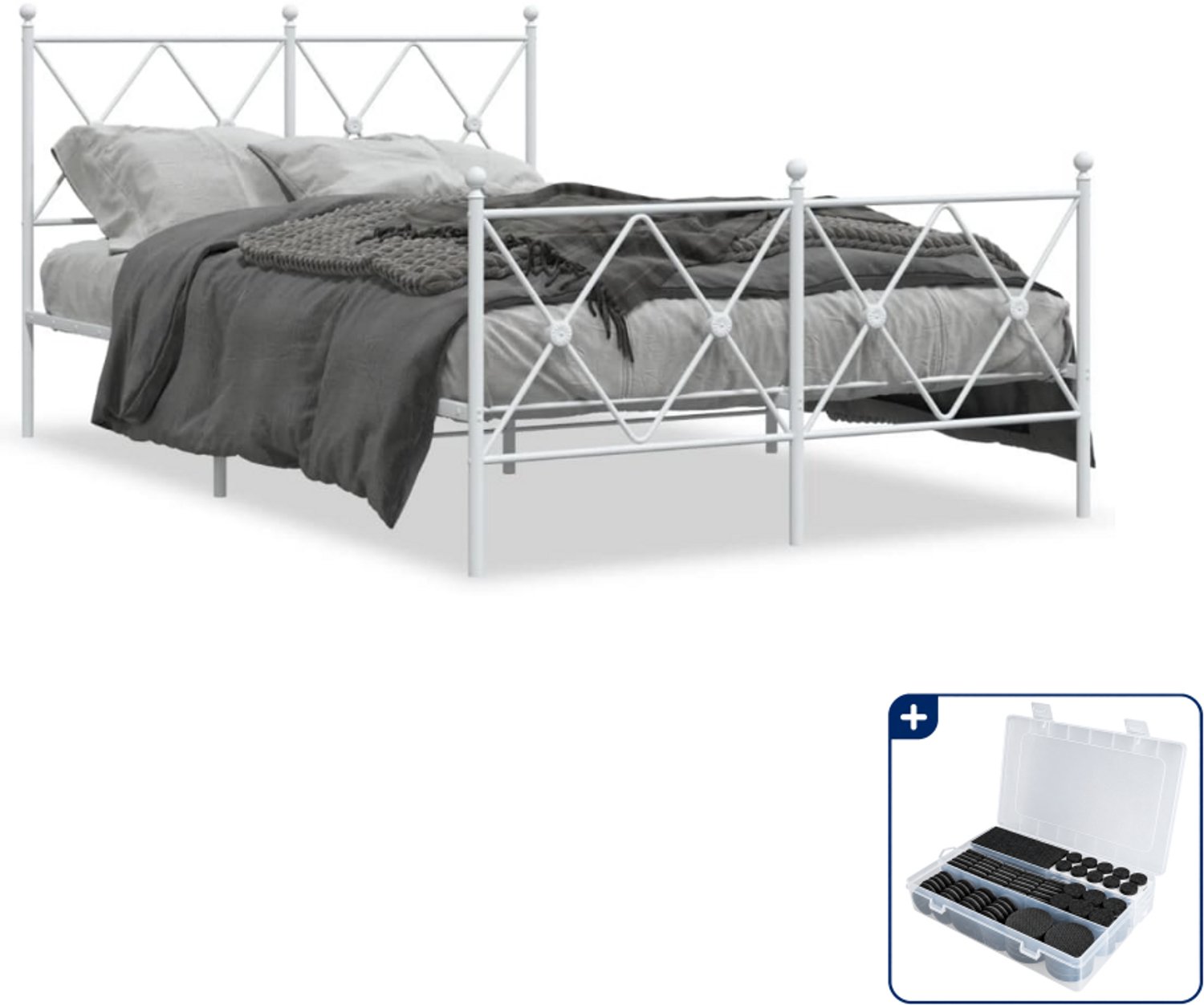 vidaXL Bedframe - 120 x 190 cm - staal - wit - Inclusief antikrasvilt 177-delig