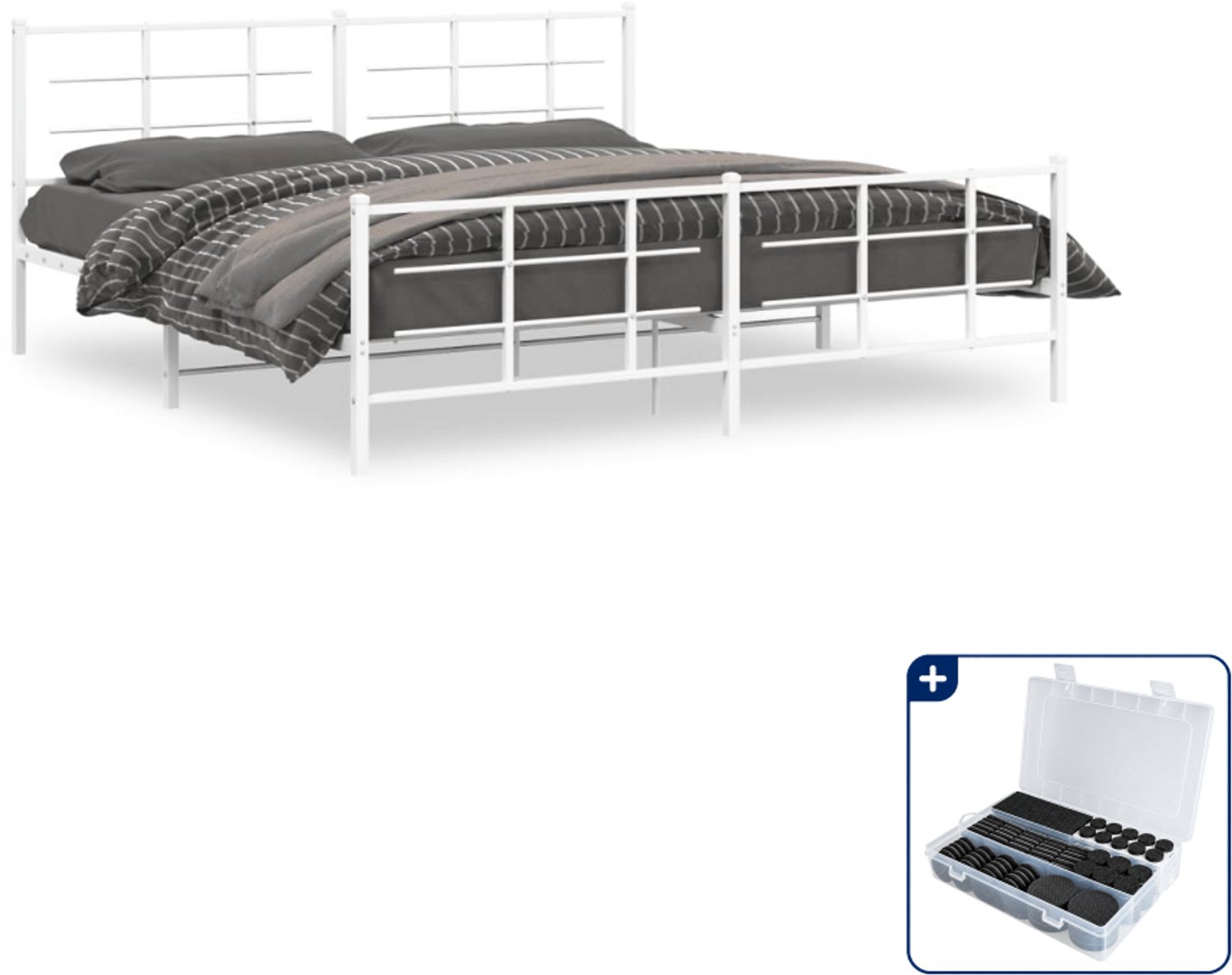 vidaXL bedframe - 193 x 203 cm - metaal - wit - Inclusief antikrasvilt 177-delig