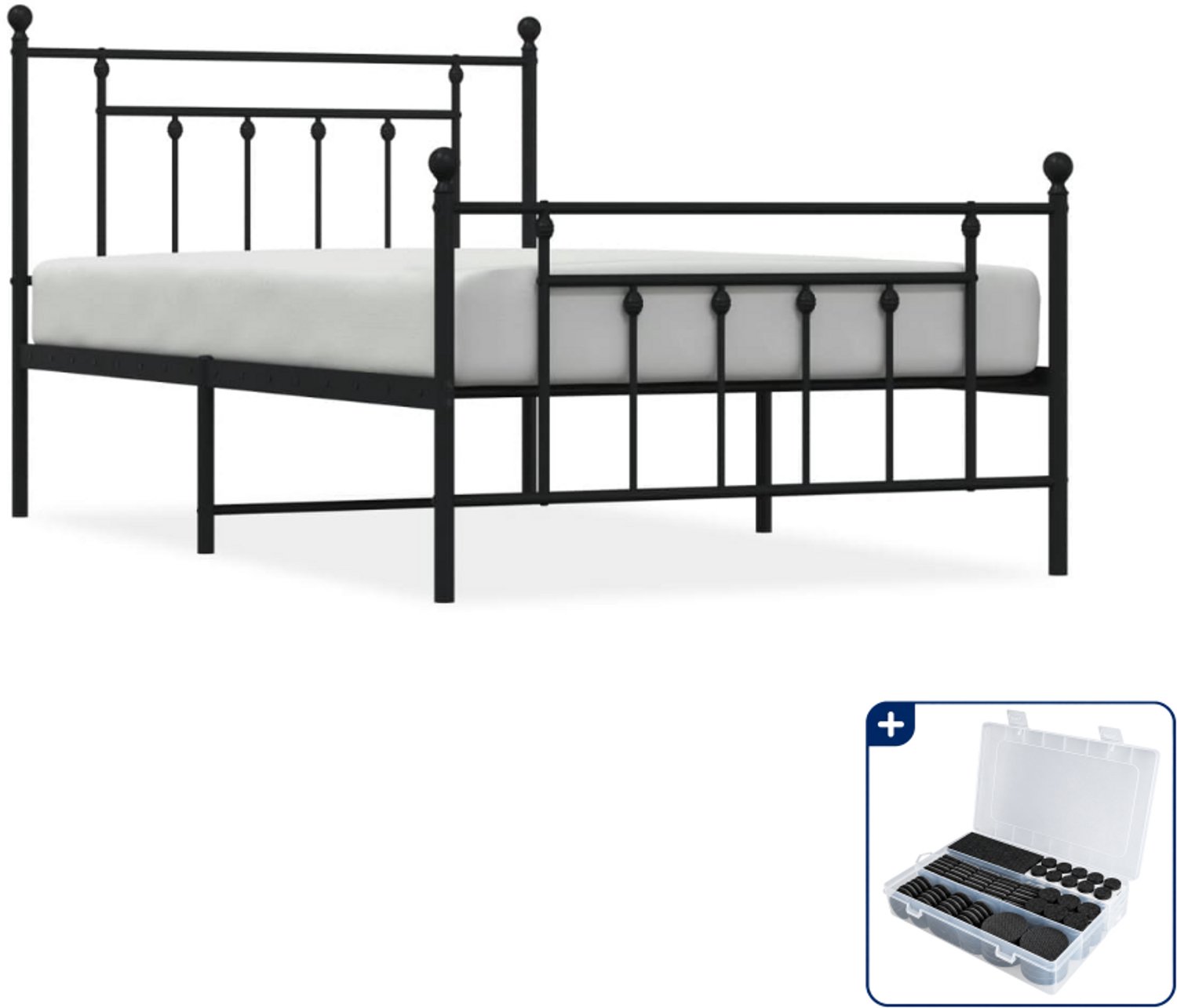 vidaXL bedframe - 107 x 203 cm - metaal - zwart - Inclusief antikrasvilt 177-delig