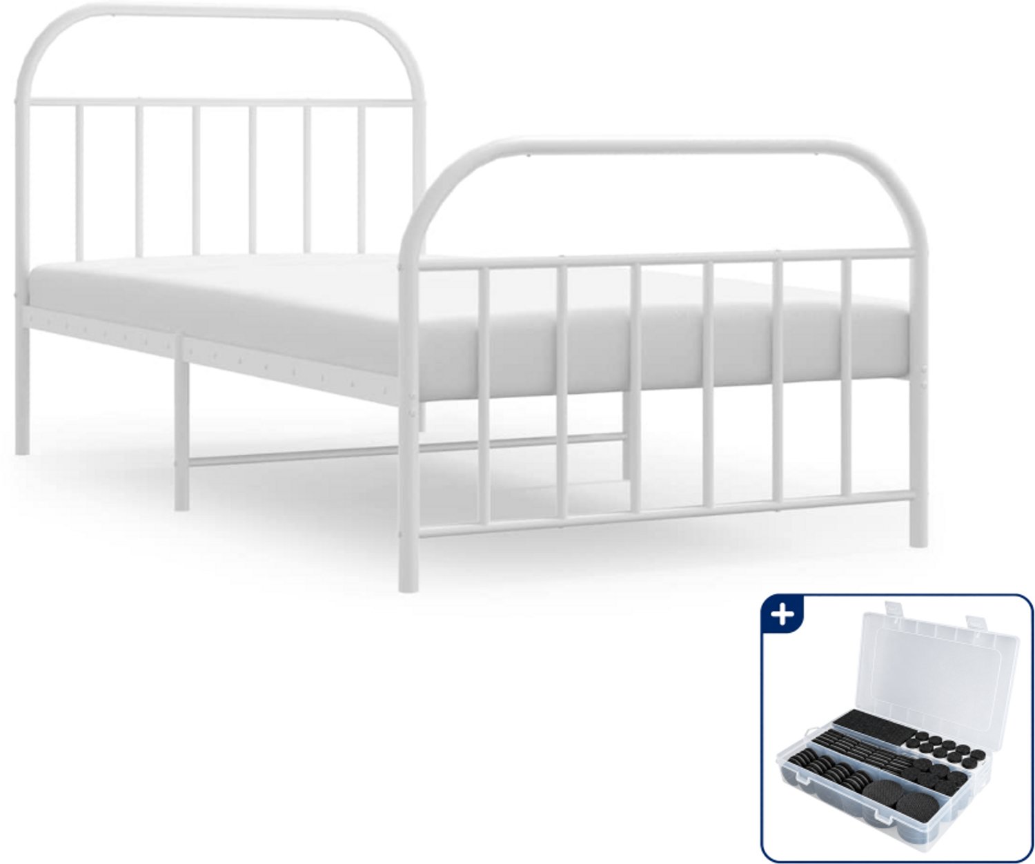 vidaXL Bedframe - 100 x 190 cm - staal - wit - Inclusief antikrasvilt 177-delig