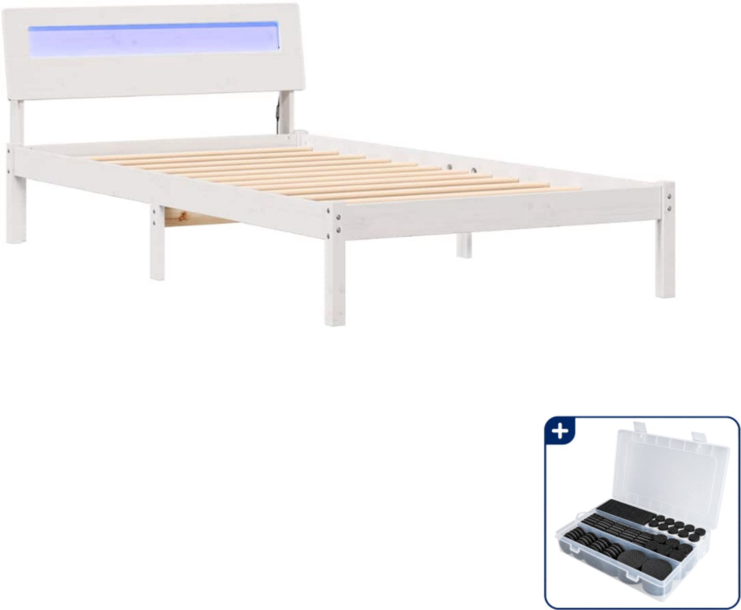 vidaXL bedframe met hoofdeinde - 80 x 200 cm - massief grenenhout - wit - Inclusief antikrasvilt 177-delig