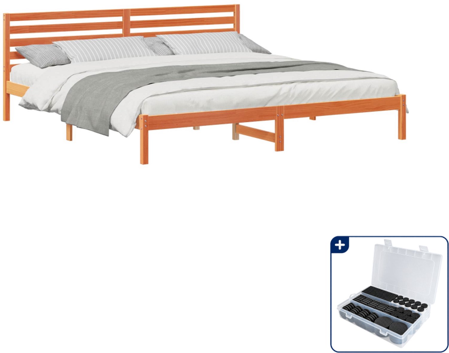 vidaXL bedframe - 180 x 210 cm - massief grenenhout - wasbruin - Inclusief antikrasvilt 177-delig