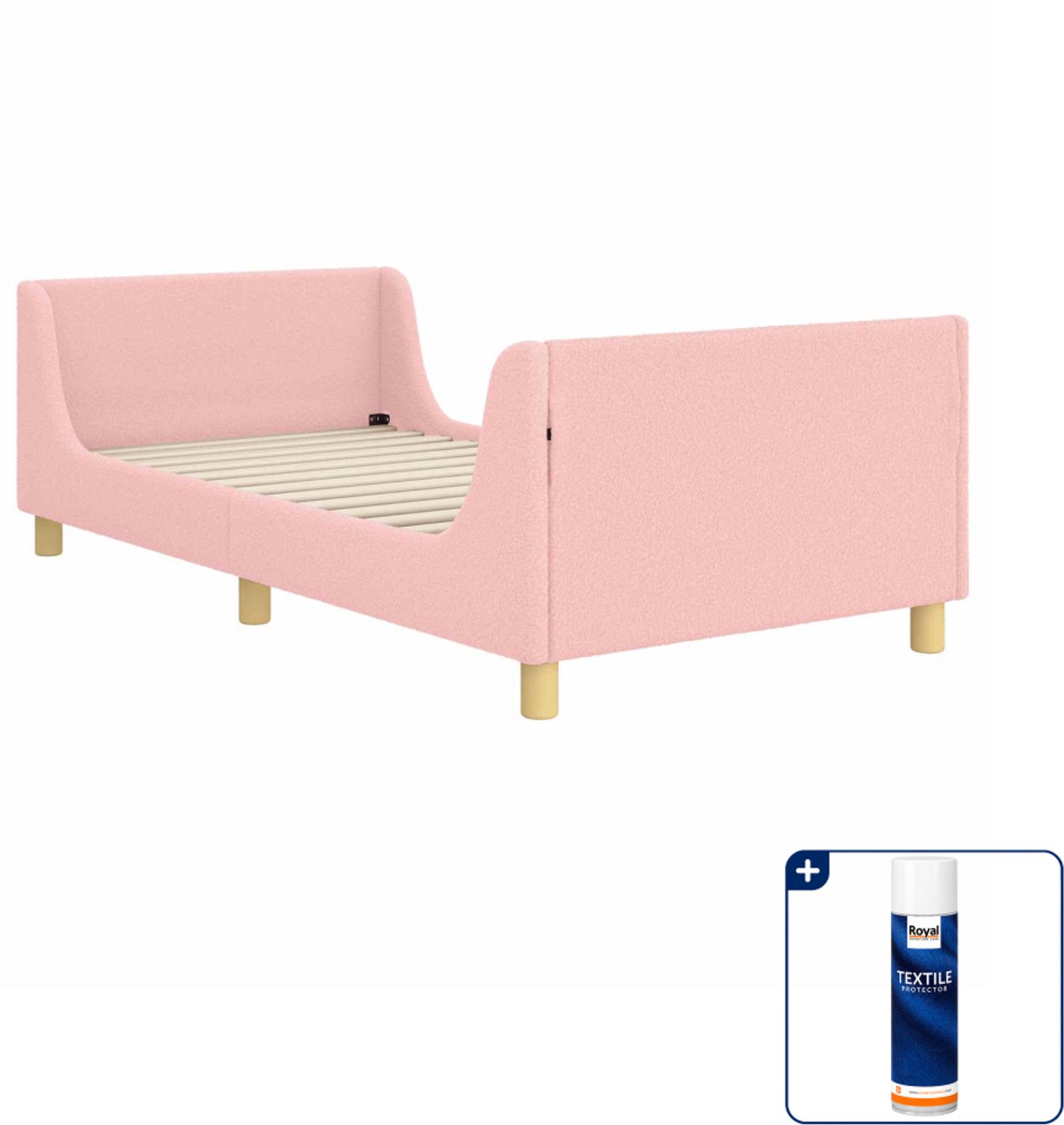 vidaXL kinderbedframe - 90 x 190 cm - bewerkt hout - roze - Inclusief textielbeschermer 500 ml