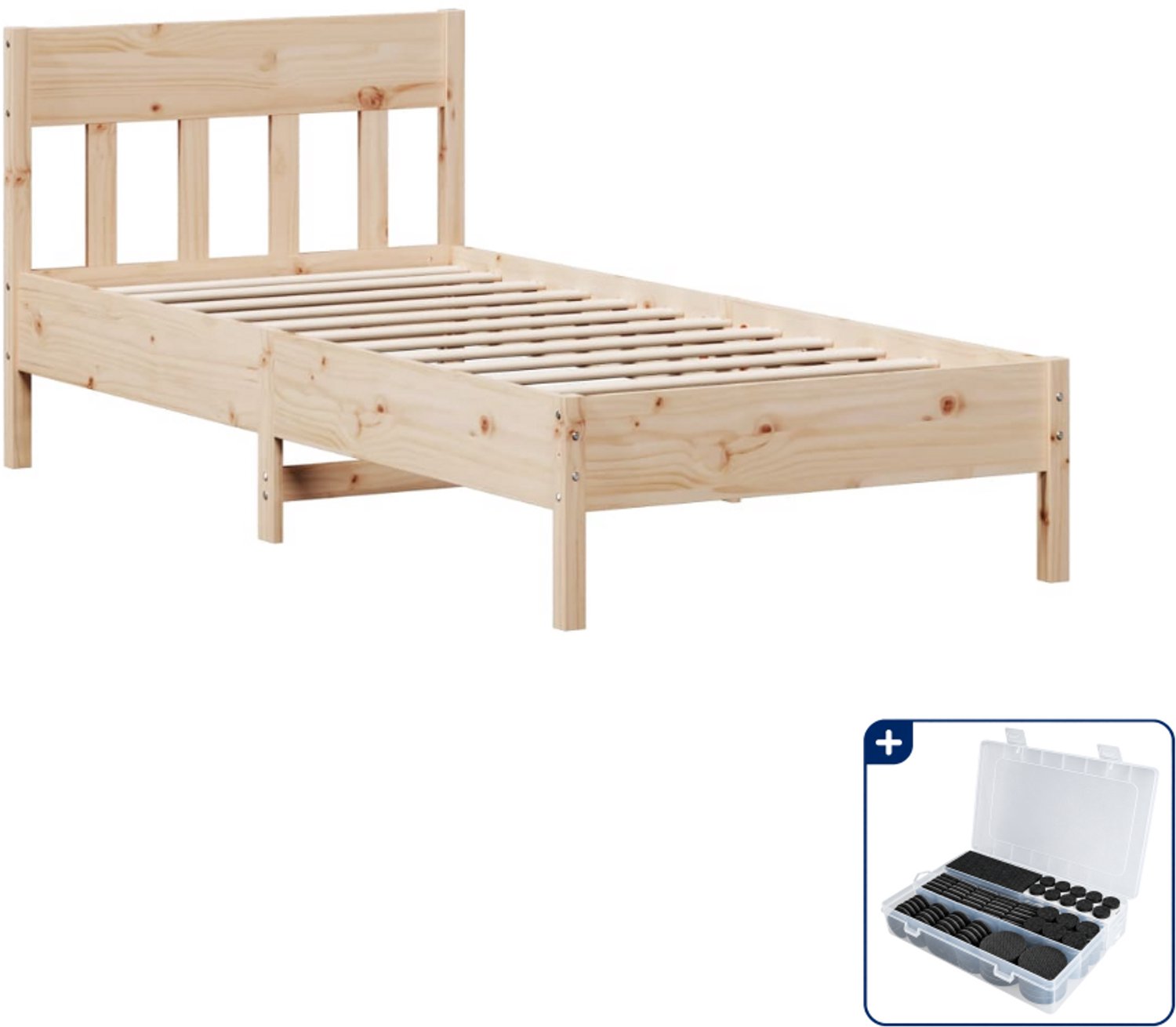 vidaXL bedframe 90 x 190 cm - massief grenenhout - naturel - Inclusief antikrasvilt 177-delig Bruin