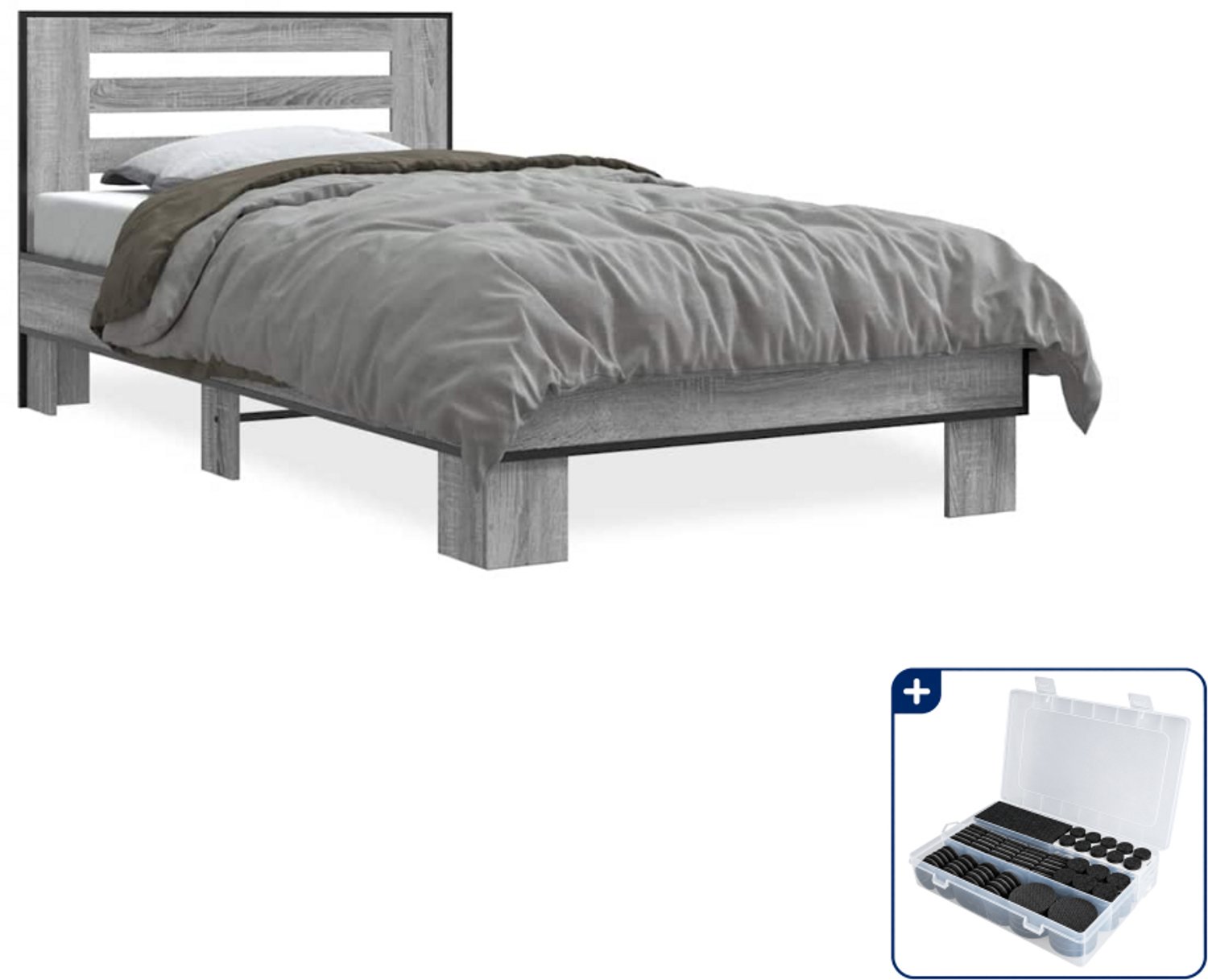 vidaXL bedframe - 100 x 200 cm - bewerkt hout en metaal - grijs - Inclusief antikrasvilt 177-delig