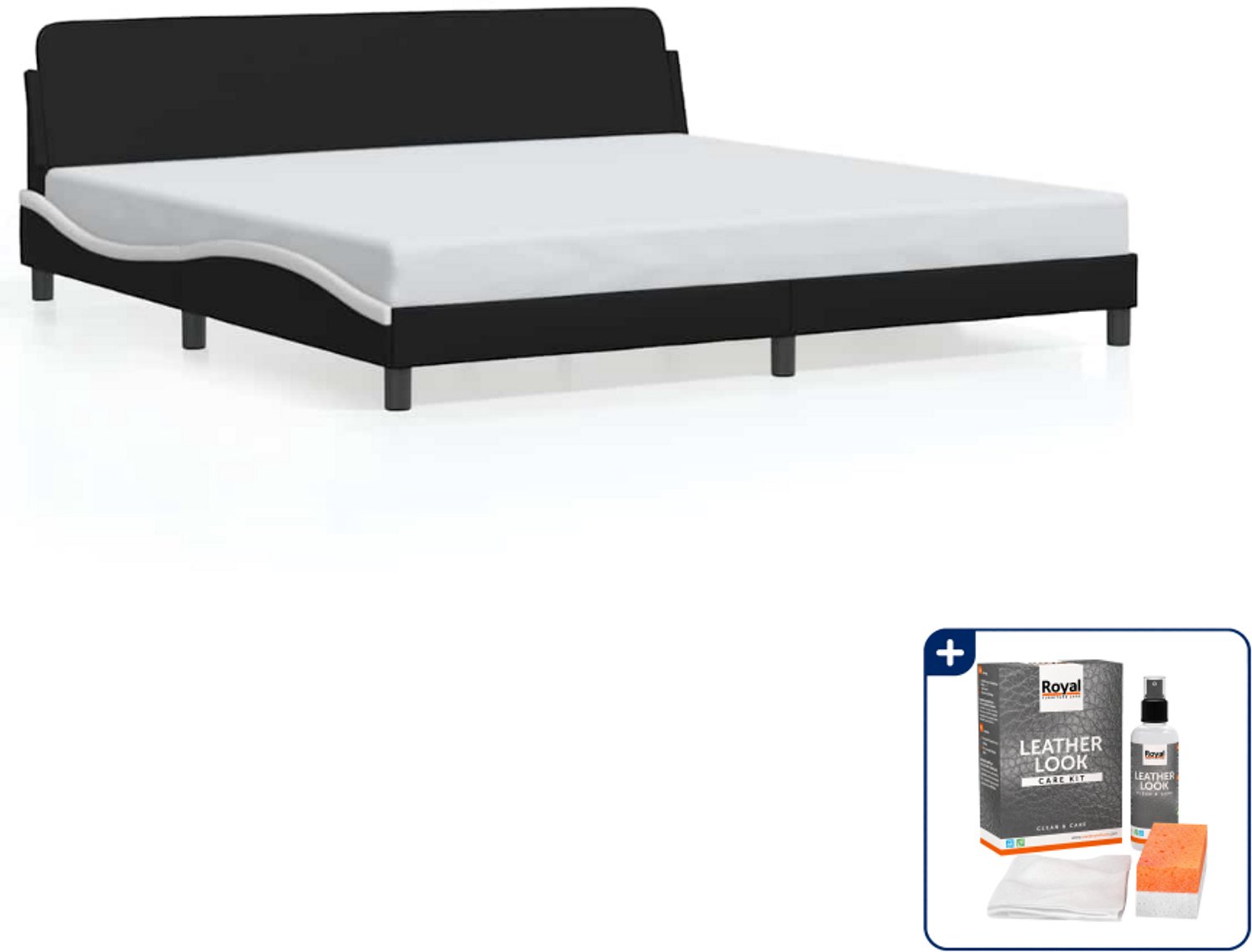 vidaXL Dover bedframe - 200 x 200 cm - kunstleer - zwart en wit - Inclusief onderhoudsset voor kunstleer 150 ml