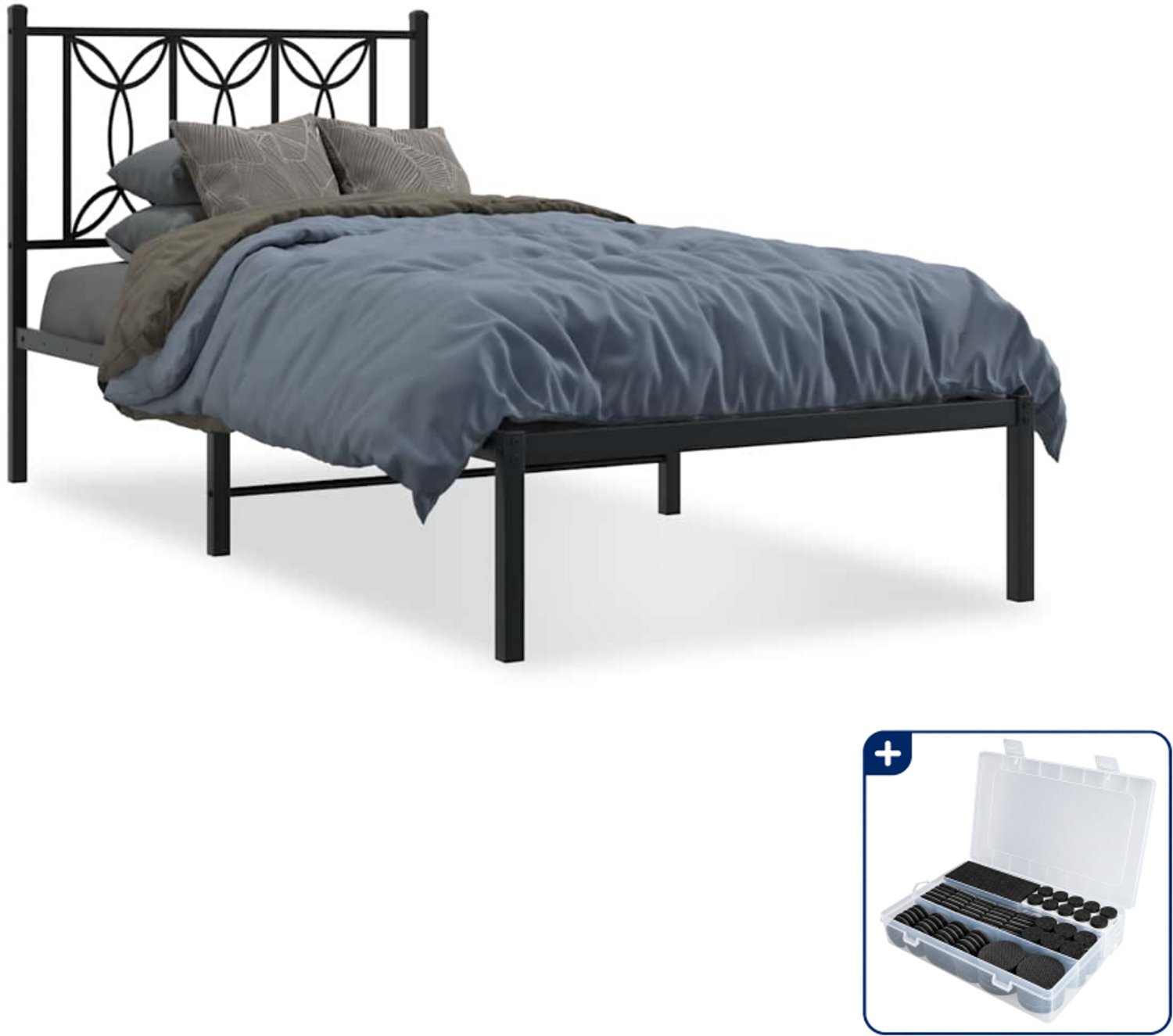 vidaXL Bedframe - 90 x 190 cm - staal - zwart - Inclusief antikrasvilt 177-delig