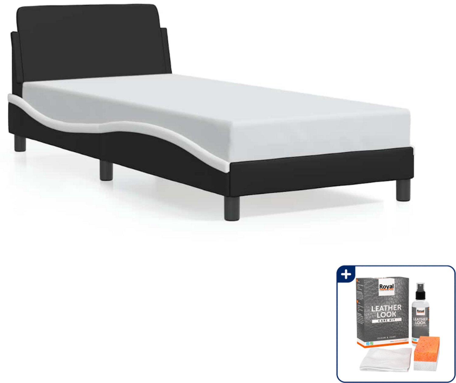 vidaXL Dover bedframe - 80 x 200 cm - kunstleer - zwart en wit - Inclusief onderhoudsset voor kunstleer 150 ml
