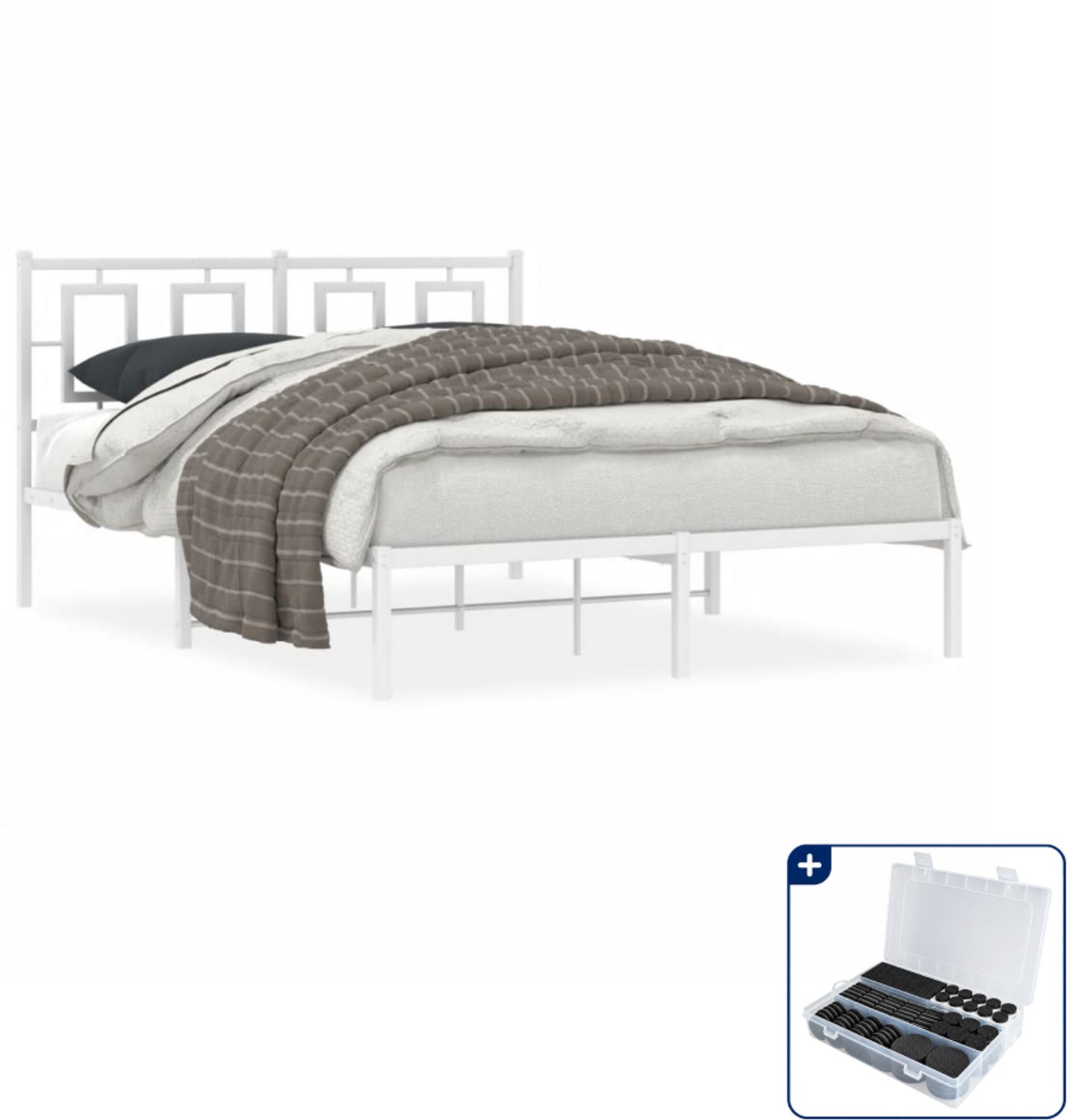 vidaXL Bedframe met hoofdbord - 140 x 190 cm - metaal - wit - Inclusief antikrasvilt 177-delig