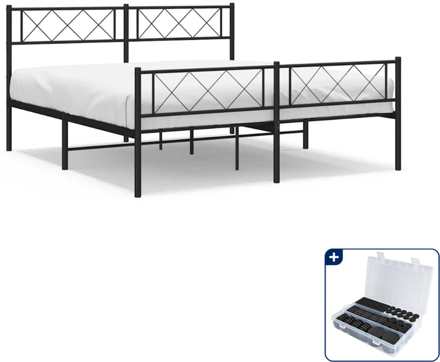 vidaXL bedframe 150 x 200 cm - metaal - zwart - Inclusief antikrasvilt 177-delig