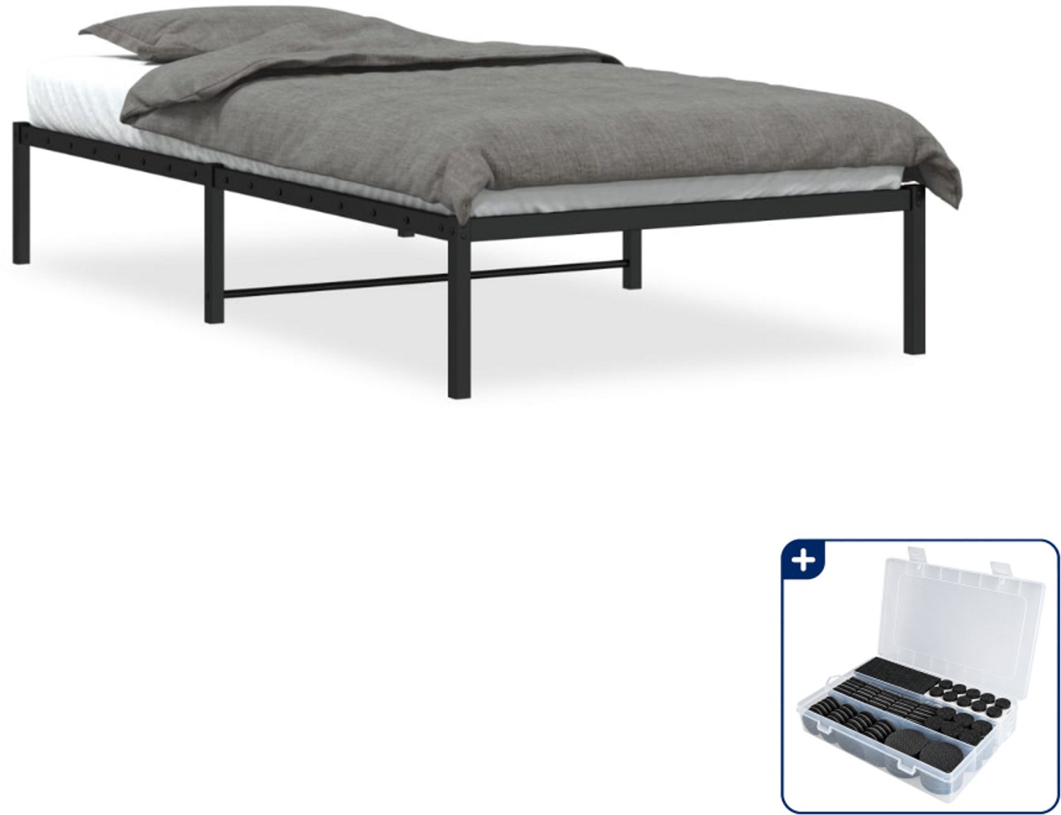 vidaXL bedframe - 100 x 200 cm - staal - zwart - Inclusief antikrasvilt 177-delig