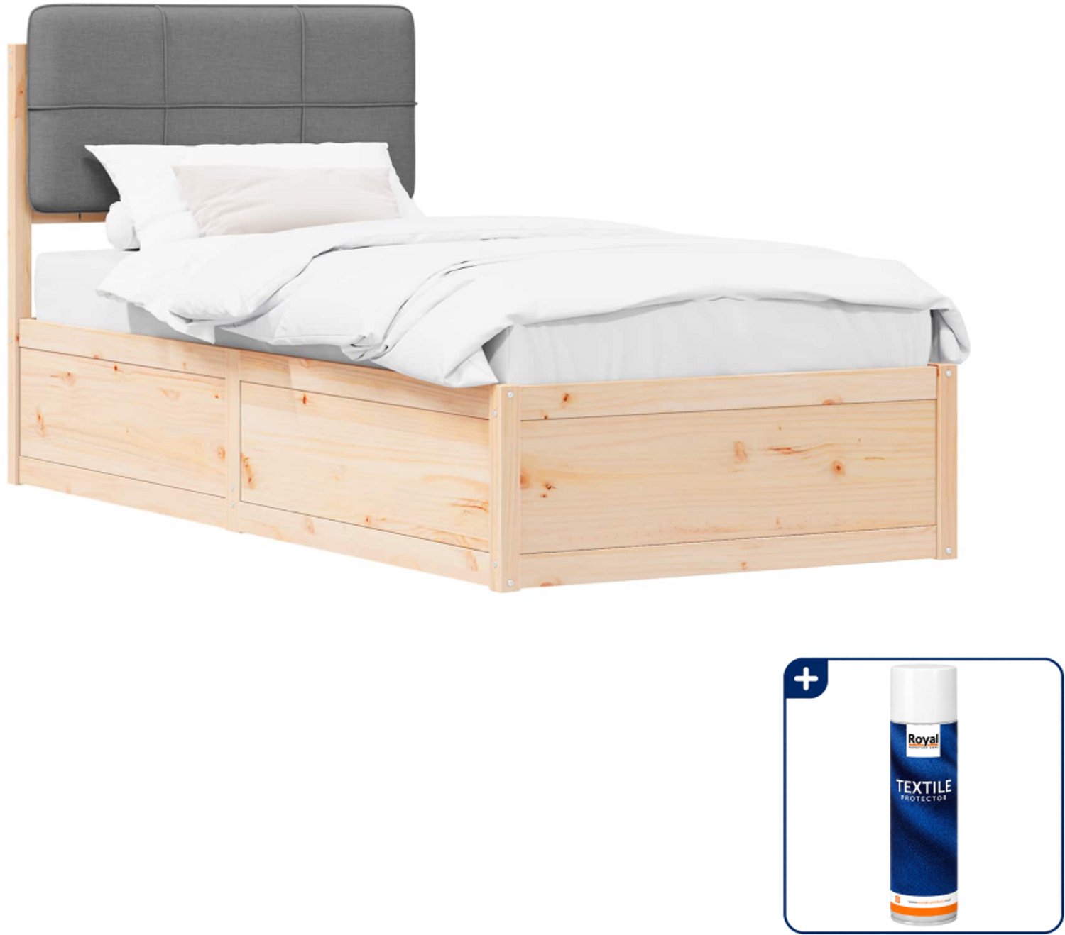 vidaXL bedframe - 90 x 200 cm - massief grenenhout - lichtgrijs - Inclusief textielbeschermer 500 ml