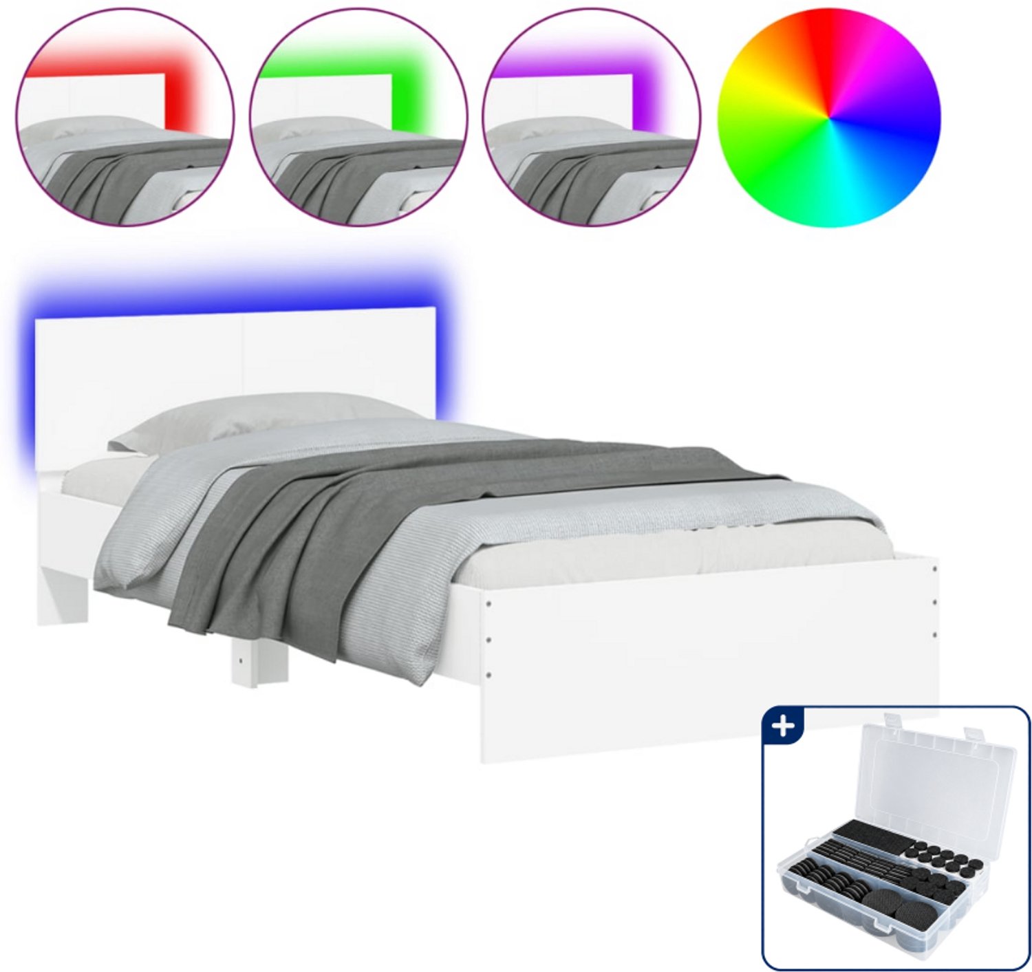 vidaXL bedframe met led - 100 x 200 cm - wit - Inclusief antikrasvilt 177-delig
