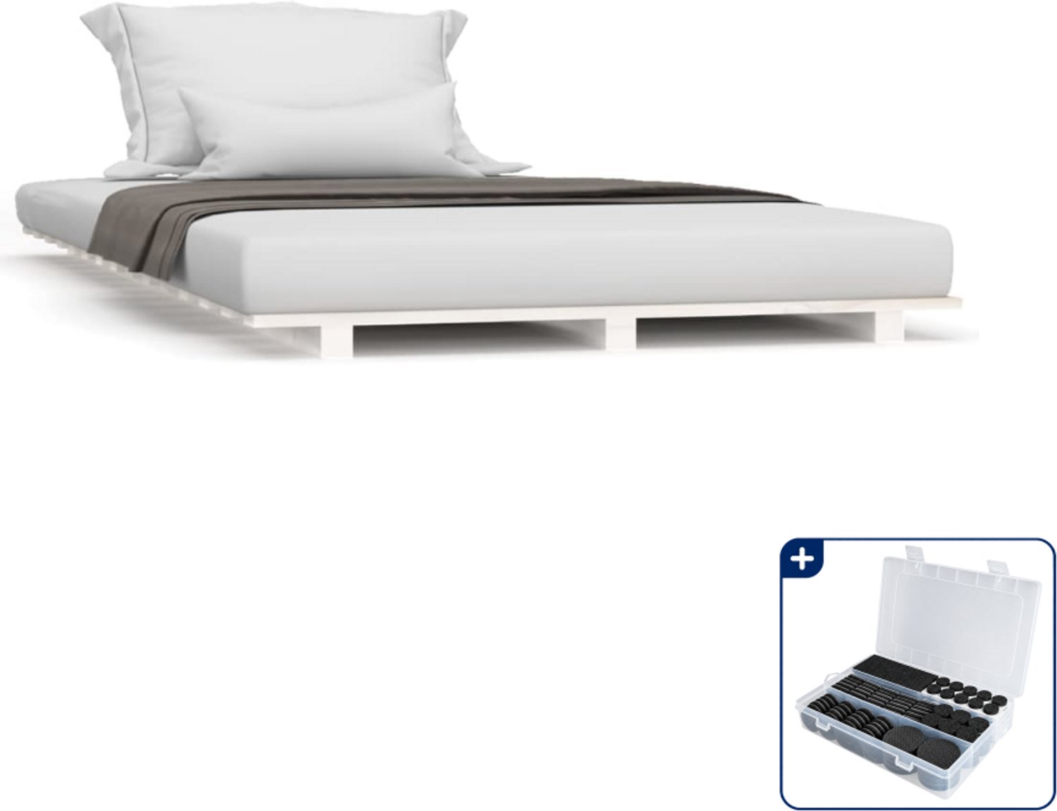vidaXL bedframe - 90 x 200 cm - massief grenenhout - wit - Inclusief antikrasvilt 177-delig