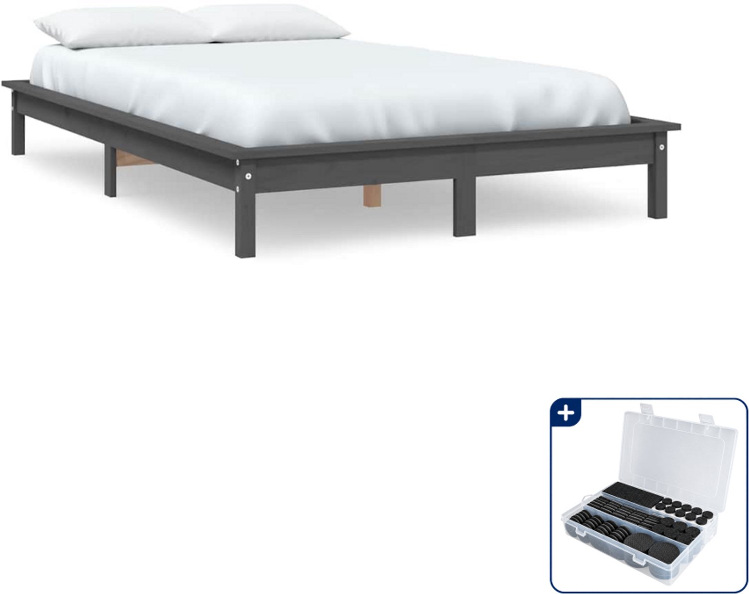 vidaXL bedframe - 120 x 190 cm - massief grenenhout - grijs - Inclusief antikrasvilt 177-delig