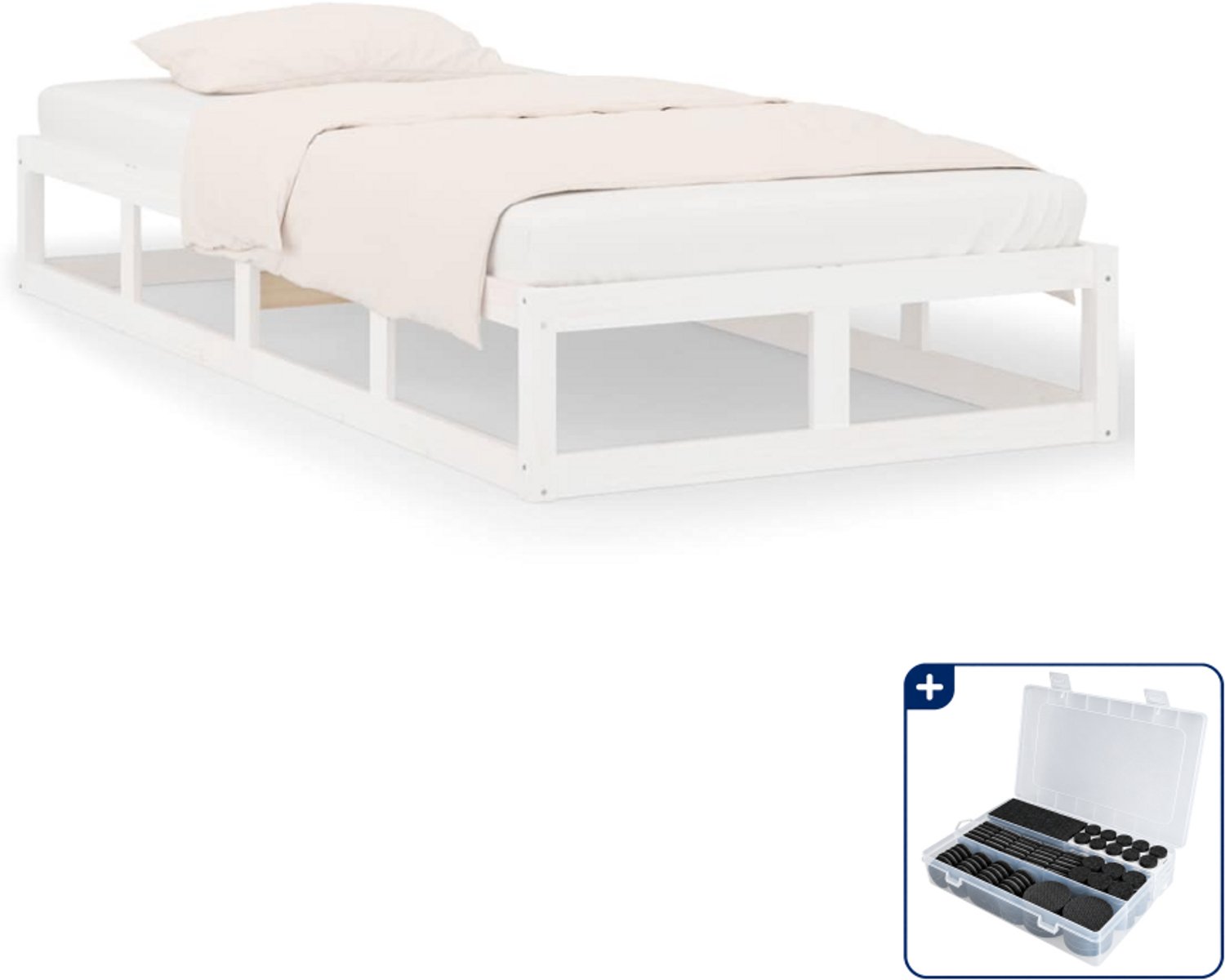 vidaXL bedframe - 90 x 200 cm - massief grenenhout - wit - Inclusief antikrasvilt 177-delig