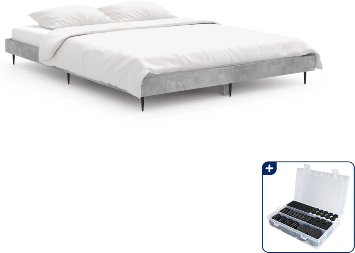 vidaXL bedframe - 140 x 190 cm - bewerkt hout - betongrijs - Inclusief antikrasvilt 177-delig