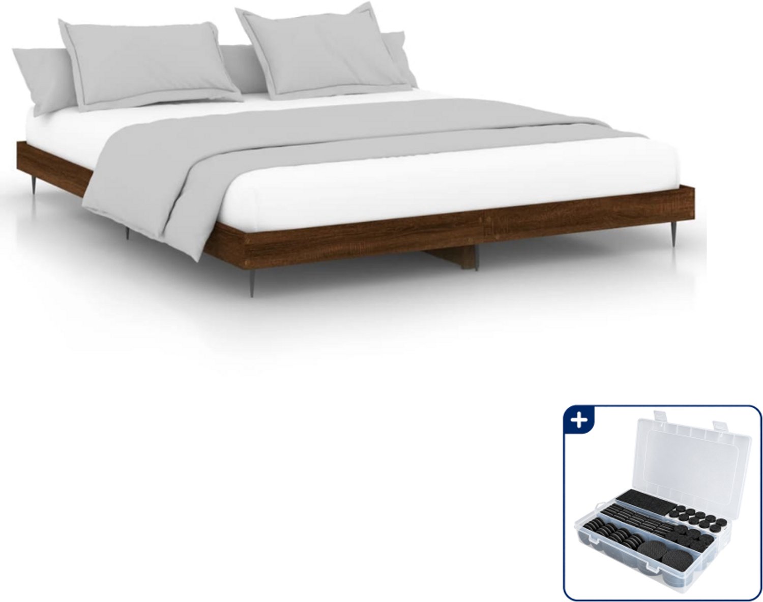 vidaXL bedframe - 200 x 200 cm - bewerkt hout - bruineiken - Inclusief antikrasvilt 177-delig