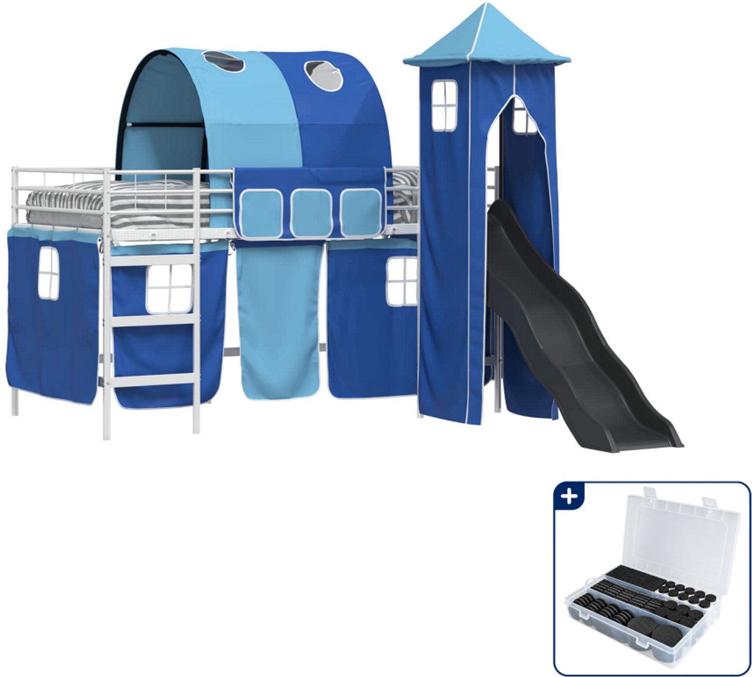 vidaXL stapelbed voor kinderen - 100 x 200 cm - metaal - wit/blauw - Inclusief antikrasvilt 177-delig