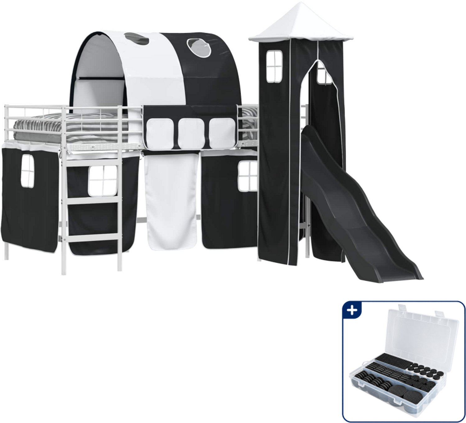 vidaXL stapelbed - 107 x 203 cm - metaal - wit en zwart - Inclusief antikrasvilt 177-delig
