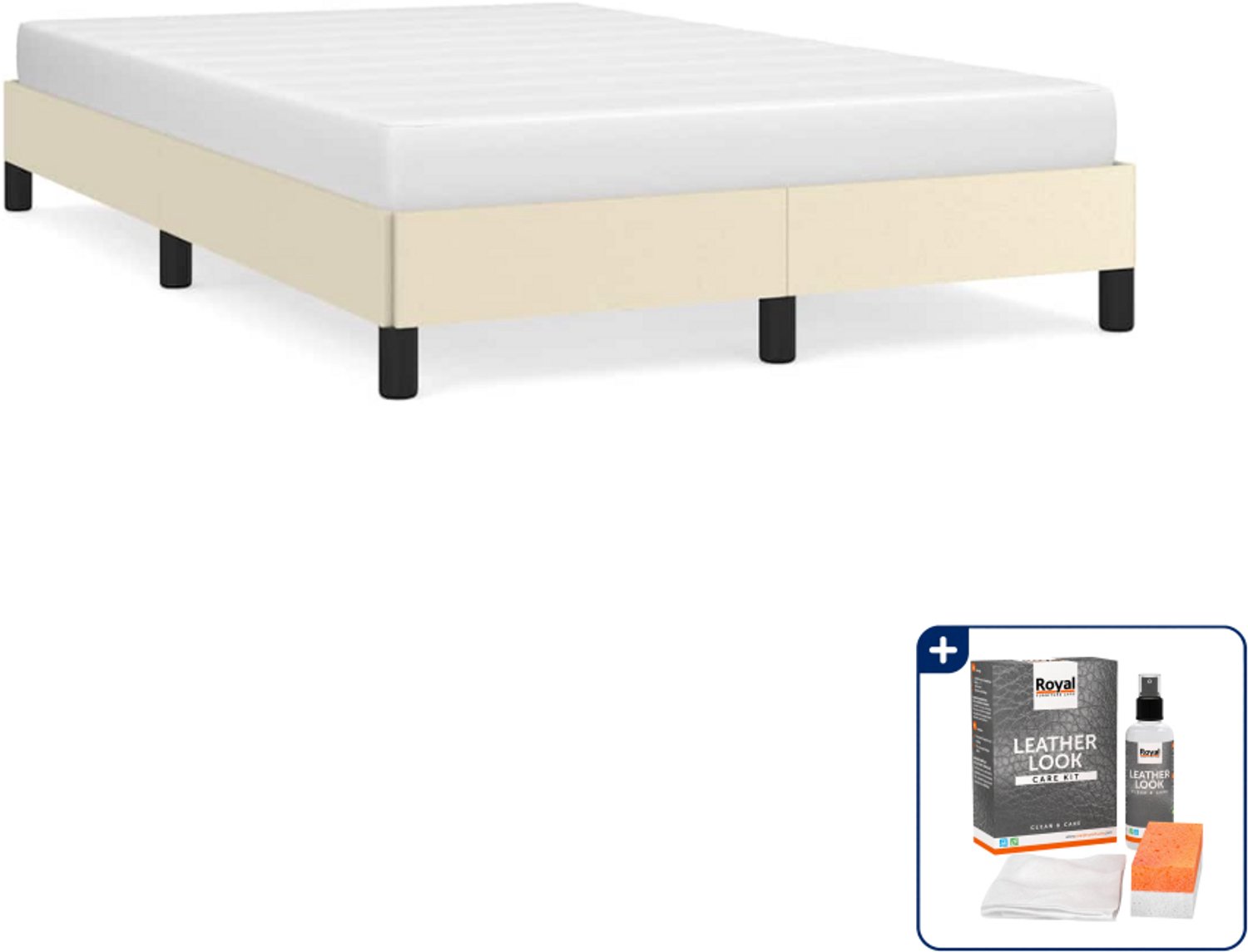 vidaXL bedframe - 120 x 200 cm - kunstleer - crème - Inclusief onderhoudsset voor kunstleer 150 ml