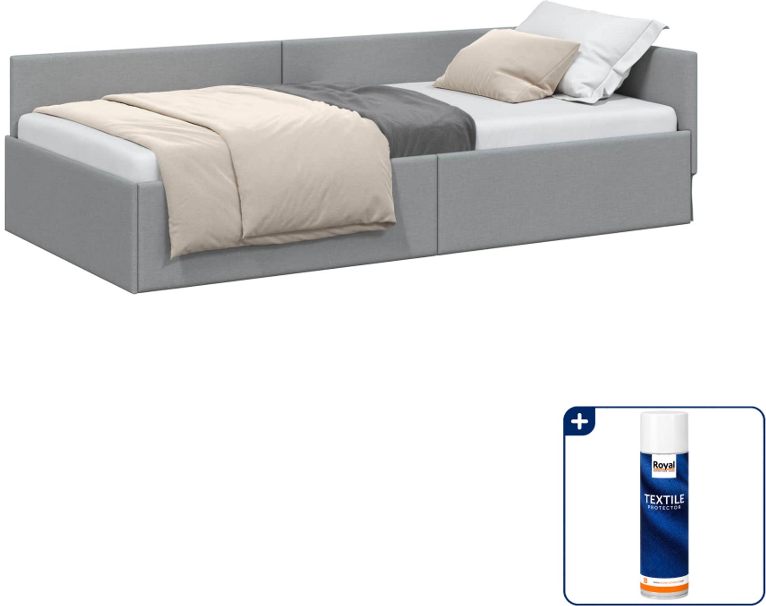 vidaXL hoekbedframe - 90 x 190 cm - stof - lichtgrijs - Inclusief textielbeschermer 500 ml