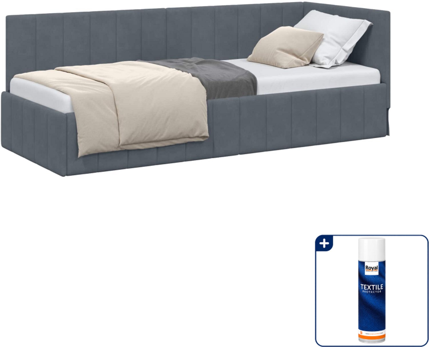 vidaXL hoekbedframe - 80 x 200 cm - fluweel - donkergrijs - Inclusief textielbeschermer 500 ml