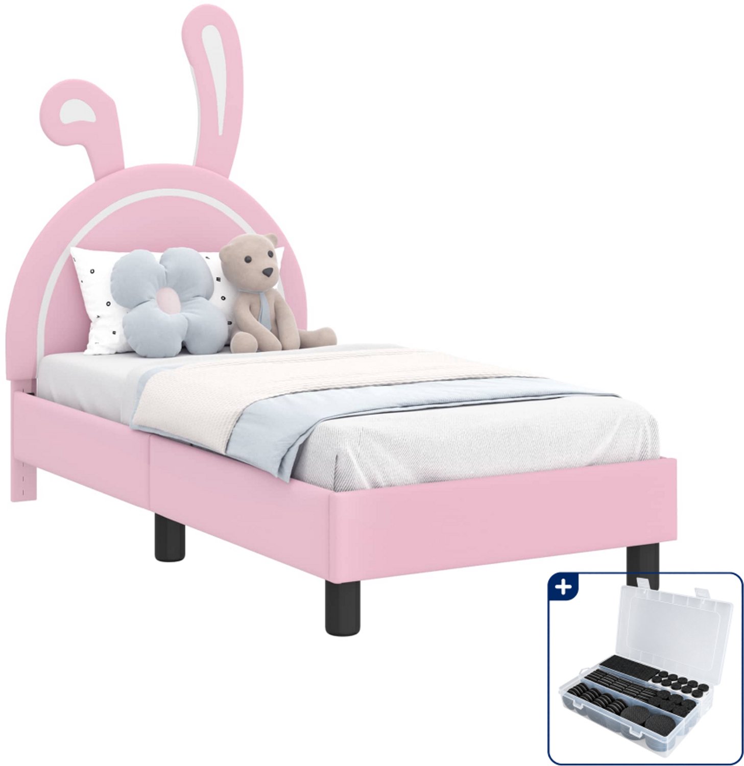vidaXL peuterbed met hoofdbord - 70 x 140 cm - roze - Inclusief antikrasvilt 177-delig